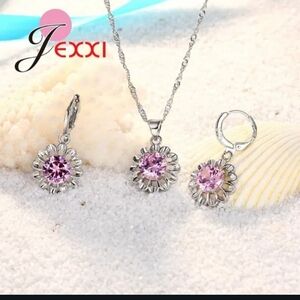 NWT Beautiful Stamped 925 Pink Austrian Crystal Necklace & Earrings Set!